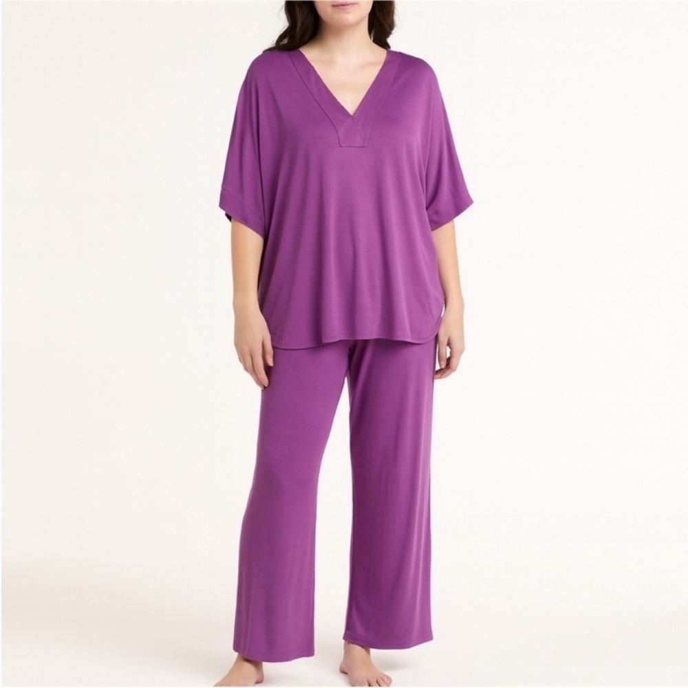Natori Congo Pajama Set Loungewear Sleepwear Relaxed Wide Leg Purple Size Medium